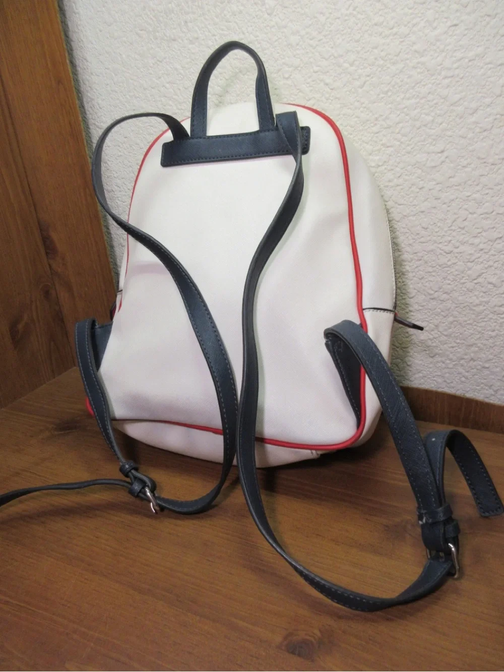 GUESS White Backpack with Red Trim